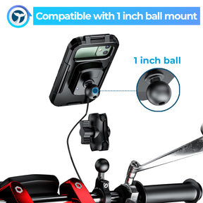 Orcas Motorbike Phone Holder Waterproof with Wireless Charger  - 1 inch ball mount